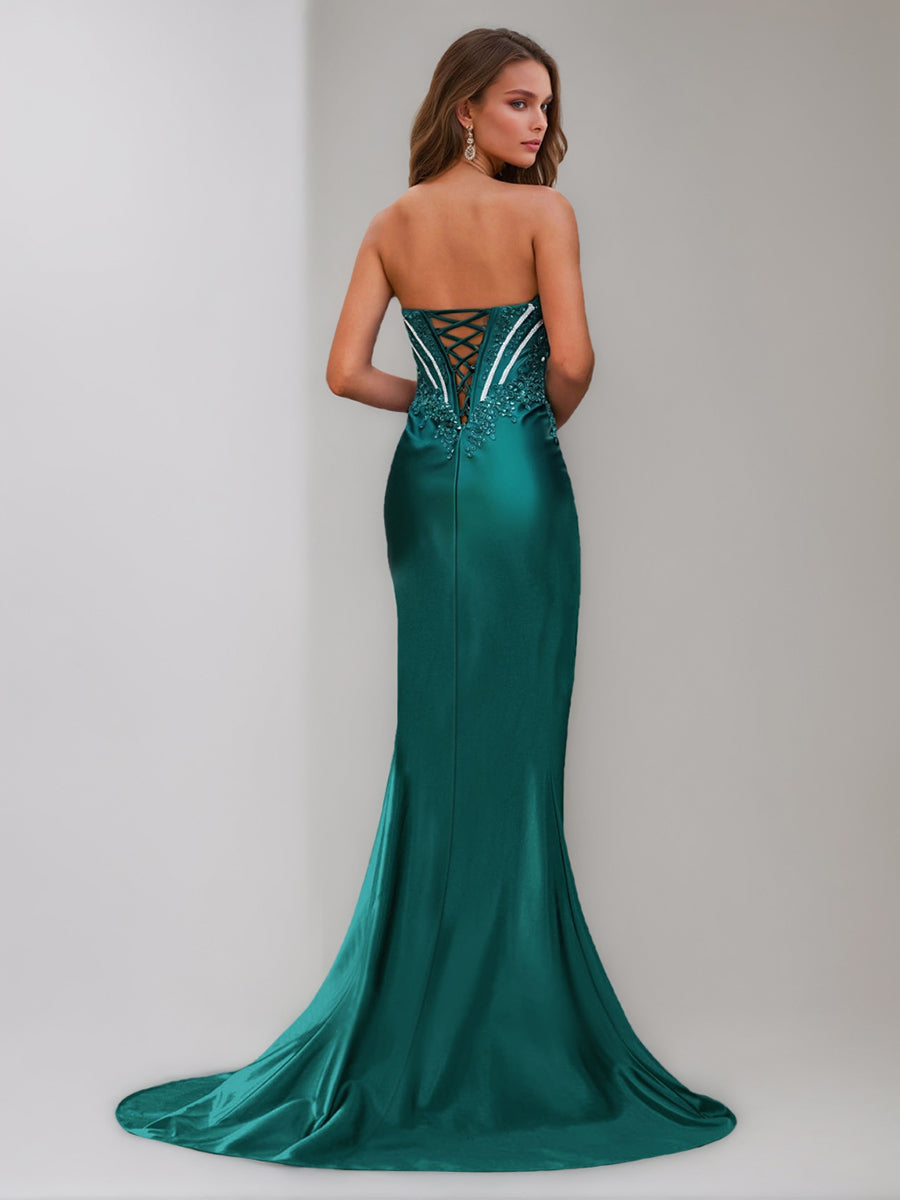Trumpet/Mermaid Strapless Sleeveless Long Evening Dresses with Beading & Appliques