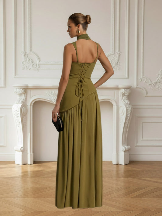 A-Line/Princess Spaghetti Strap Floor-Length Prom Dresses with Scarf