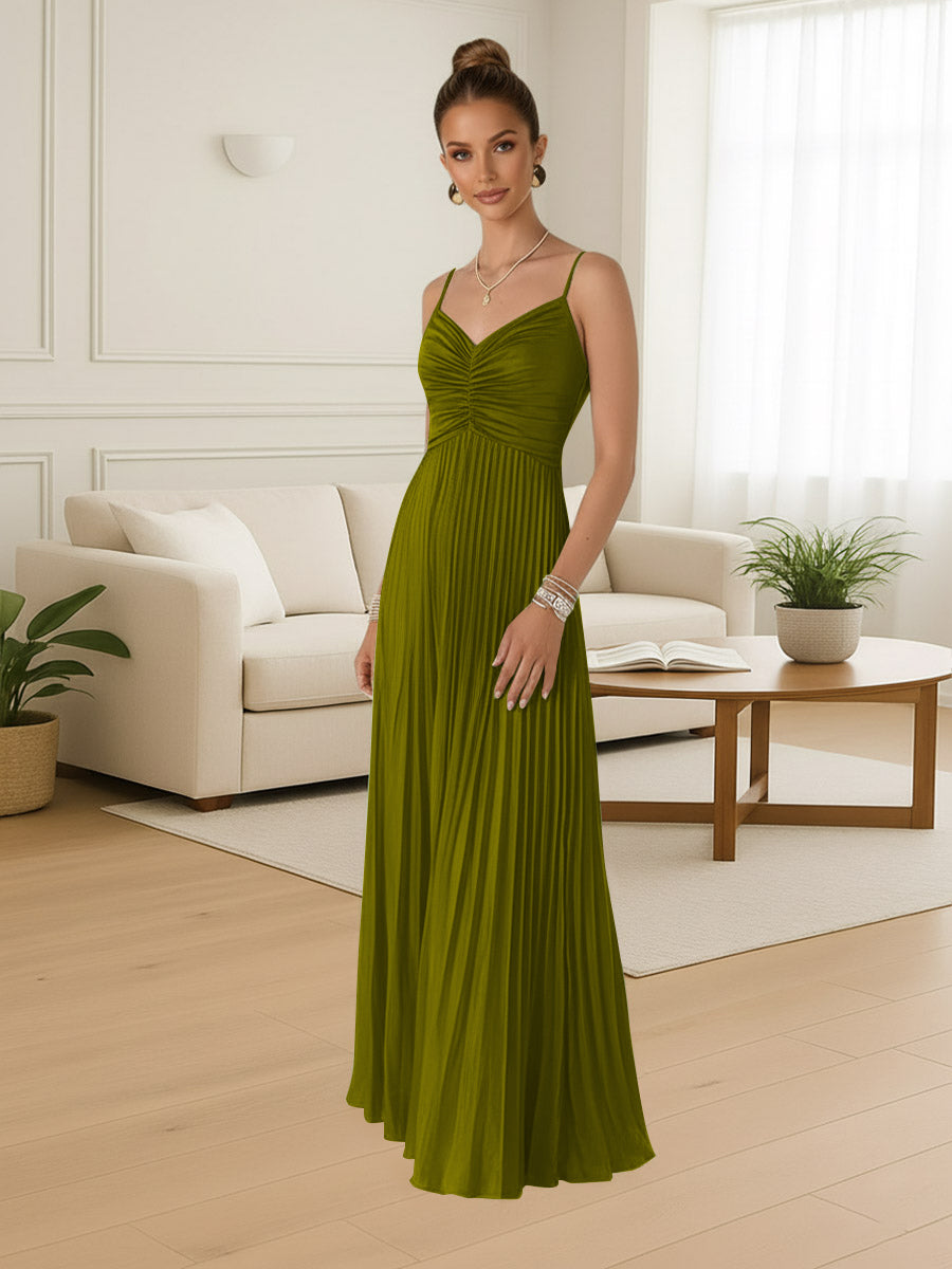 A-Line/Princess Spaghetti Strap Satin Floor-Length Prom Dresses