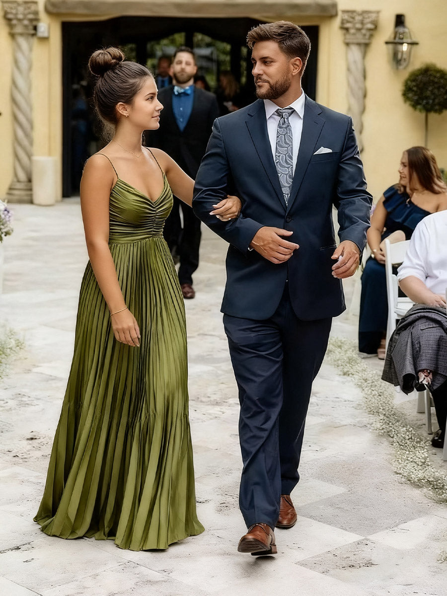 A-Line/Princess Spaghetti Strap Satin Floor-Length Prom Dresses