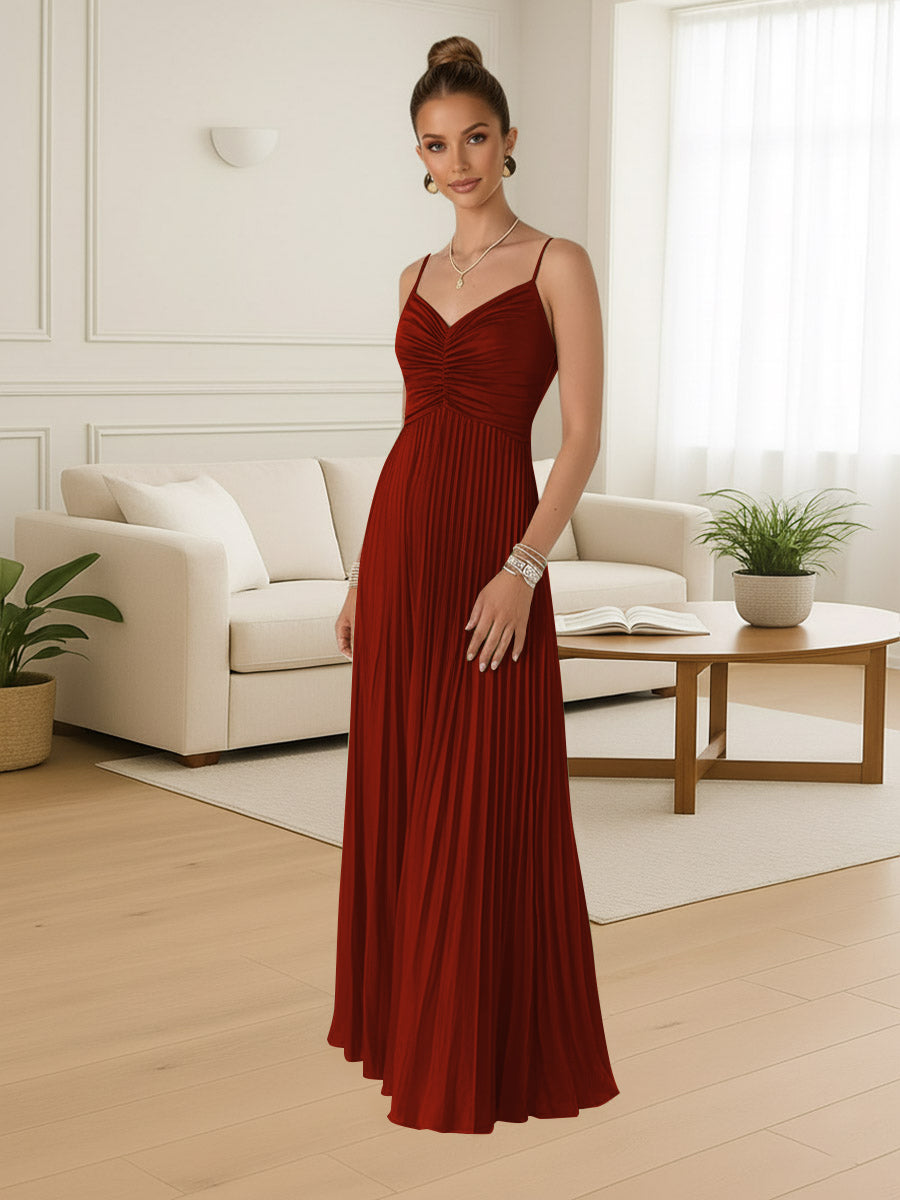 A-Line/Princess Spaghetti Strap Satin Floor-Length Prom Dresses