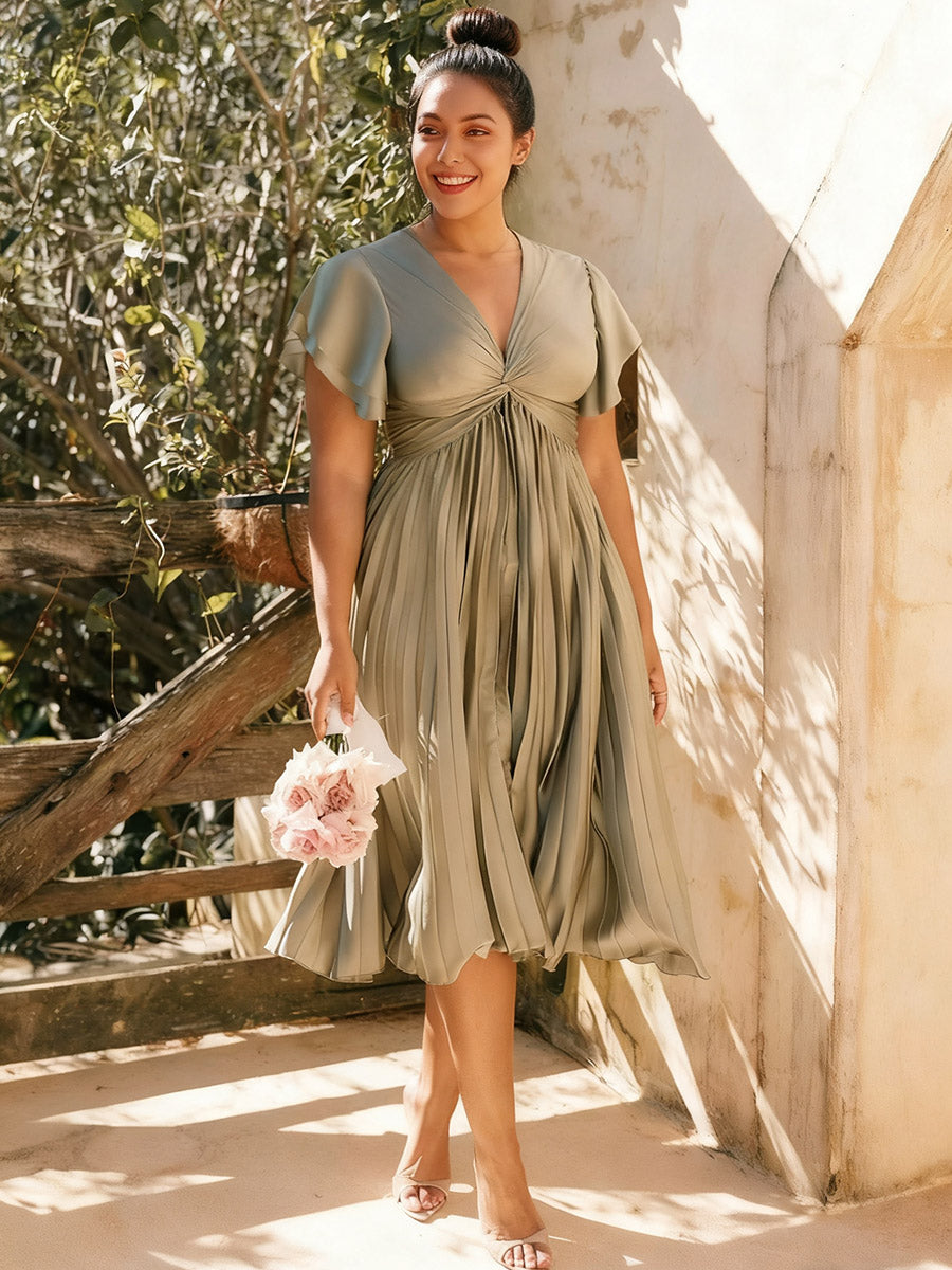 A-Line/Princess Short Sleeve Pleated Satin Floor-Length Prom Dresses