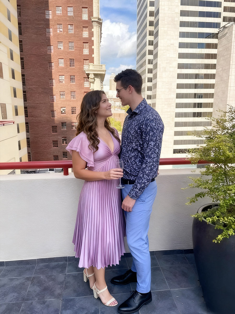 A-Line/Princess Short Sleeve Pleated Satin Floor-Length Prom Dresses