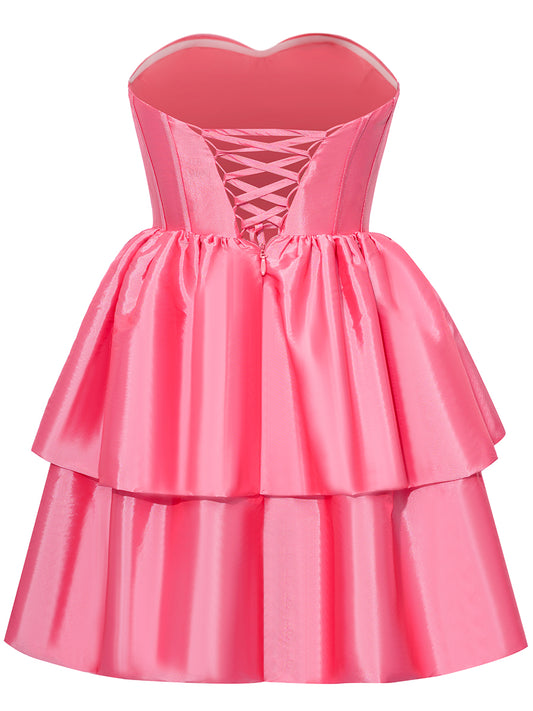 A-Line/Princess Strapless Sleeveless Ruched Short Cocktail Dresses with Tiered Ruffles