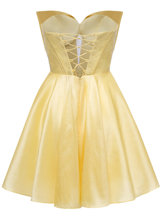 A-Line/Princess Strapless Short/Mini Minimalist Cocktail Dresses with Bow & Crystals