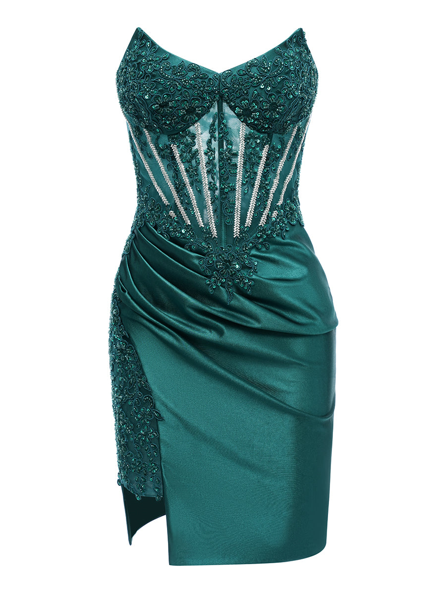 Sheath/Column Strapless Sleeveless Short Cocktail Dresses with Beading & Appliques