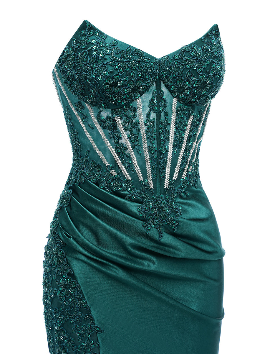 Sheath/Column Strapless Sleeveless Short Cocktail Dresses with Beading & Appliques