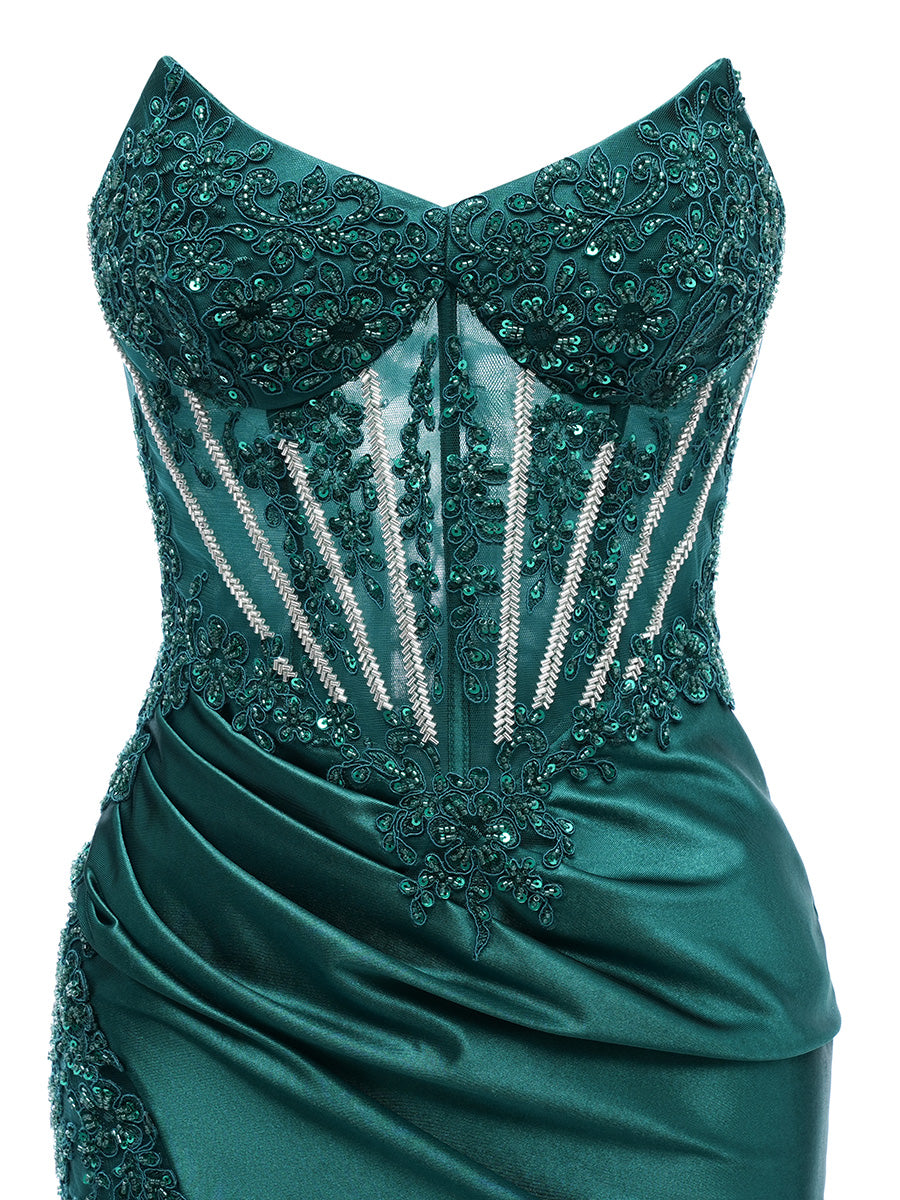 Sheath/Column Strapless Sleeveless Short Cocktail Dresses with Beading & Appliques