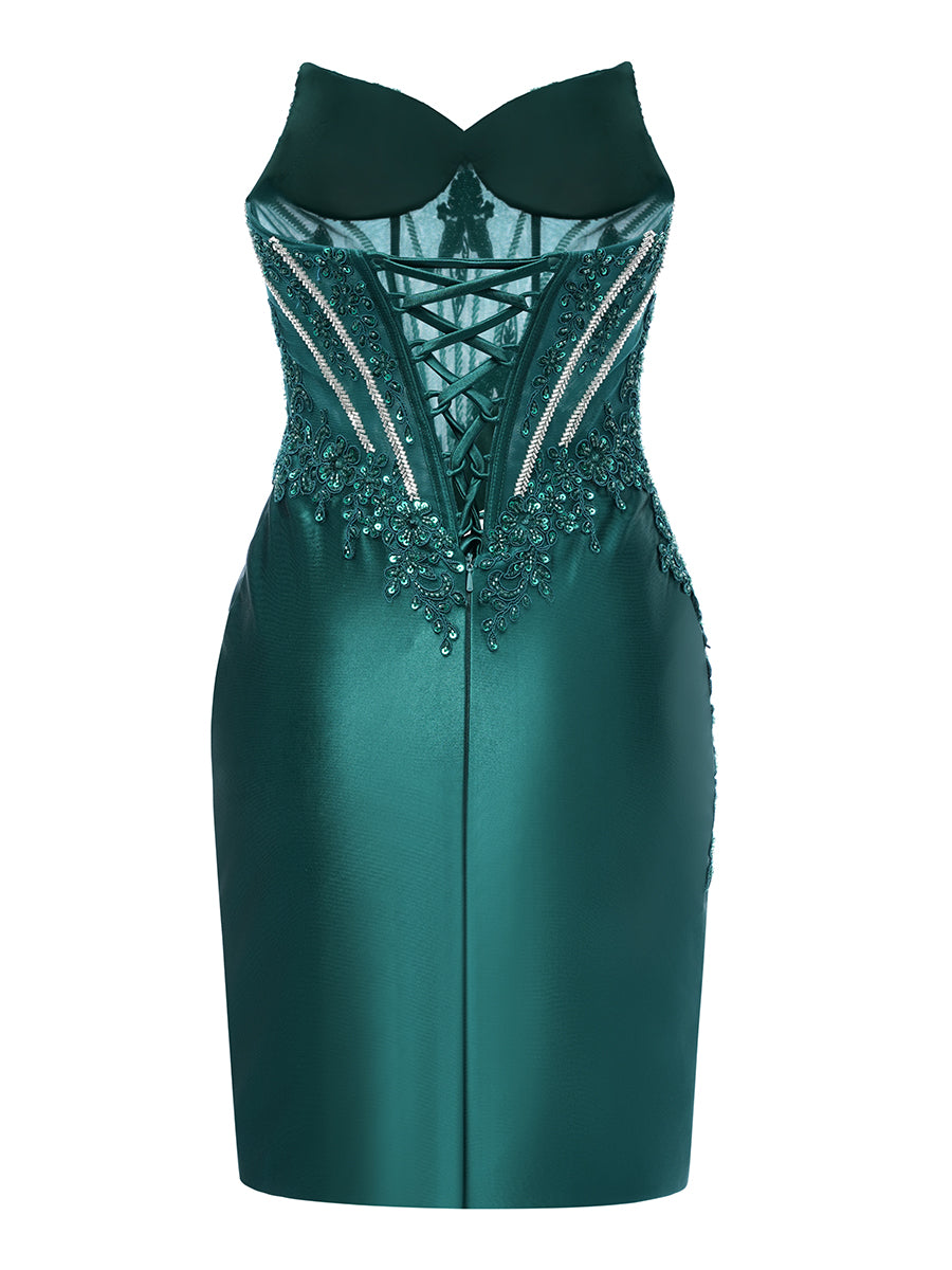 Sheath/Column Strapless Sleeveless Short Cocktail Dresses with Beading & Appliques