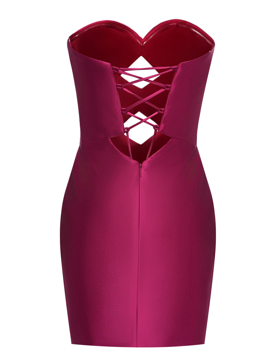 Sheath/Column Strapless Sleeveless Ruched Short Cocktail Dresses with Cut-out