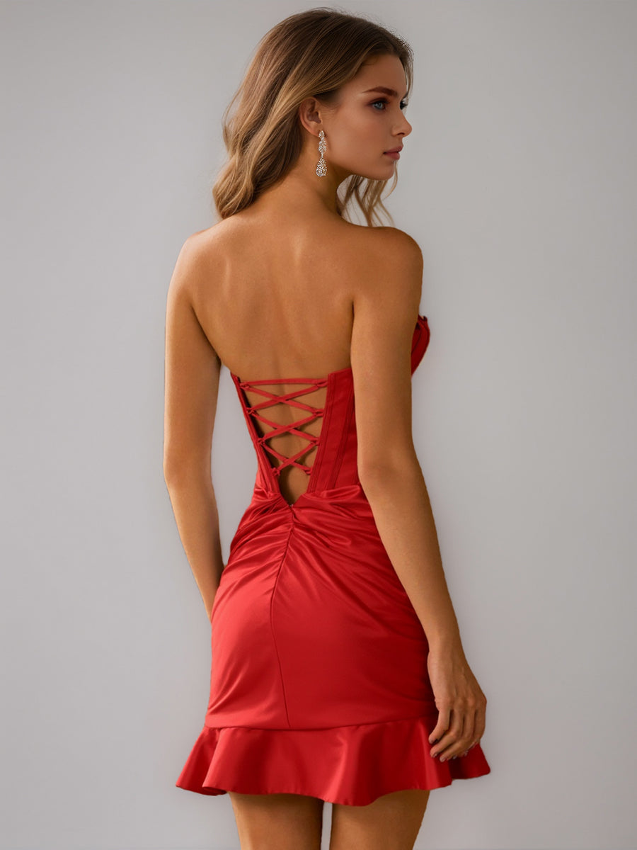 Trumpet/Mermaid Strapless Ruched Asymmetrical Cocktail Dresses with Ruffles