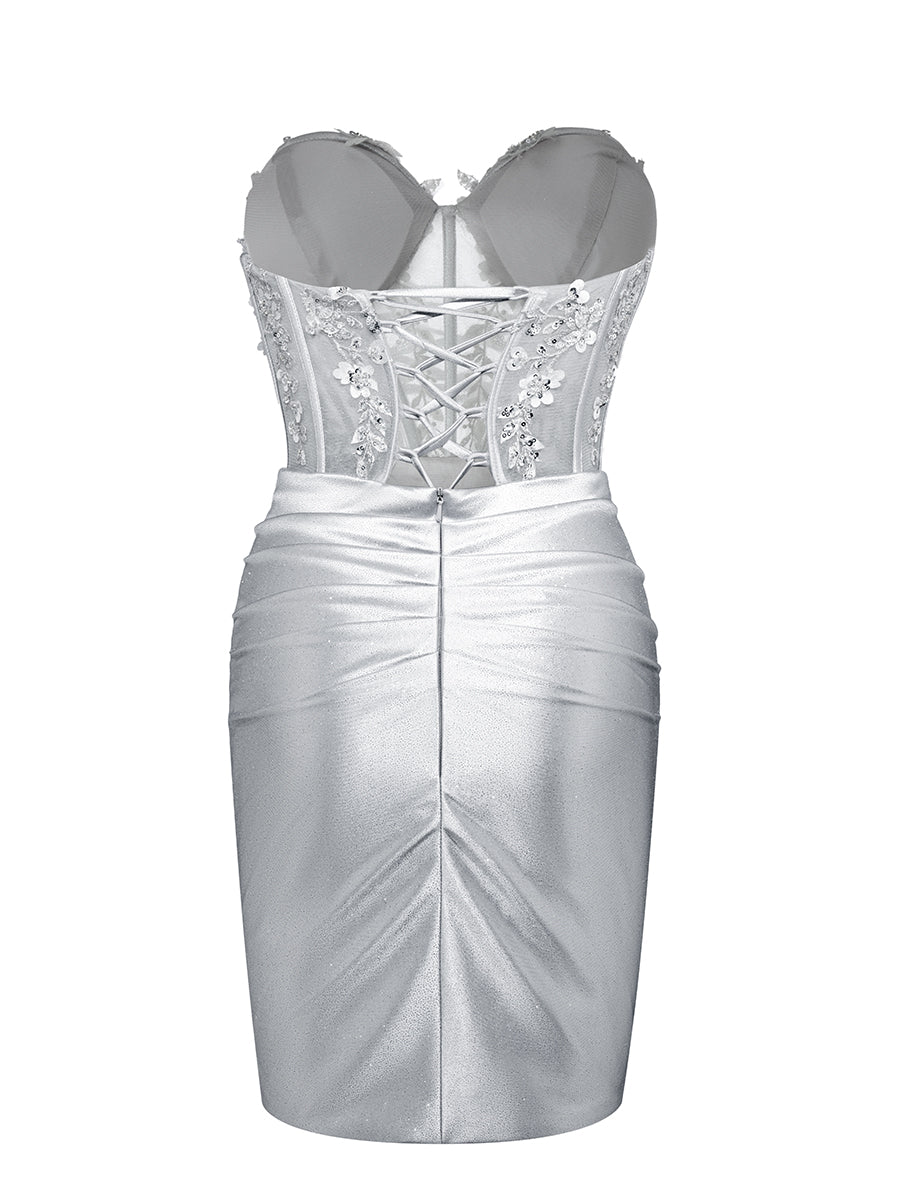 Sheath/Column Strapless Sleeveless Mini Cocktail Dresses with Rhinestones & Split Side