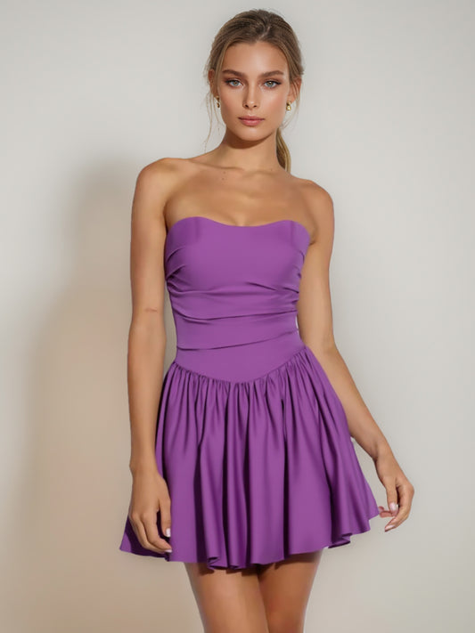 A-Line Strapless Ruched Short/Mini Simple Cocktail Dresses with Pleats