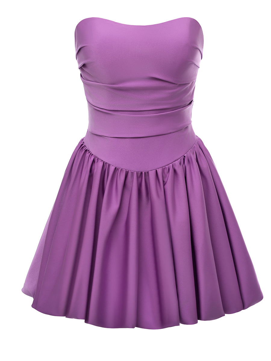 A-Line Strapless Ruched Short/Mini Simple Cocktail Dresses with Pleats