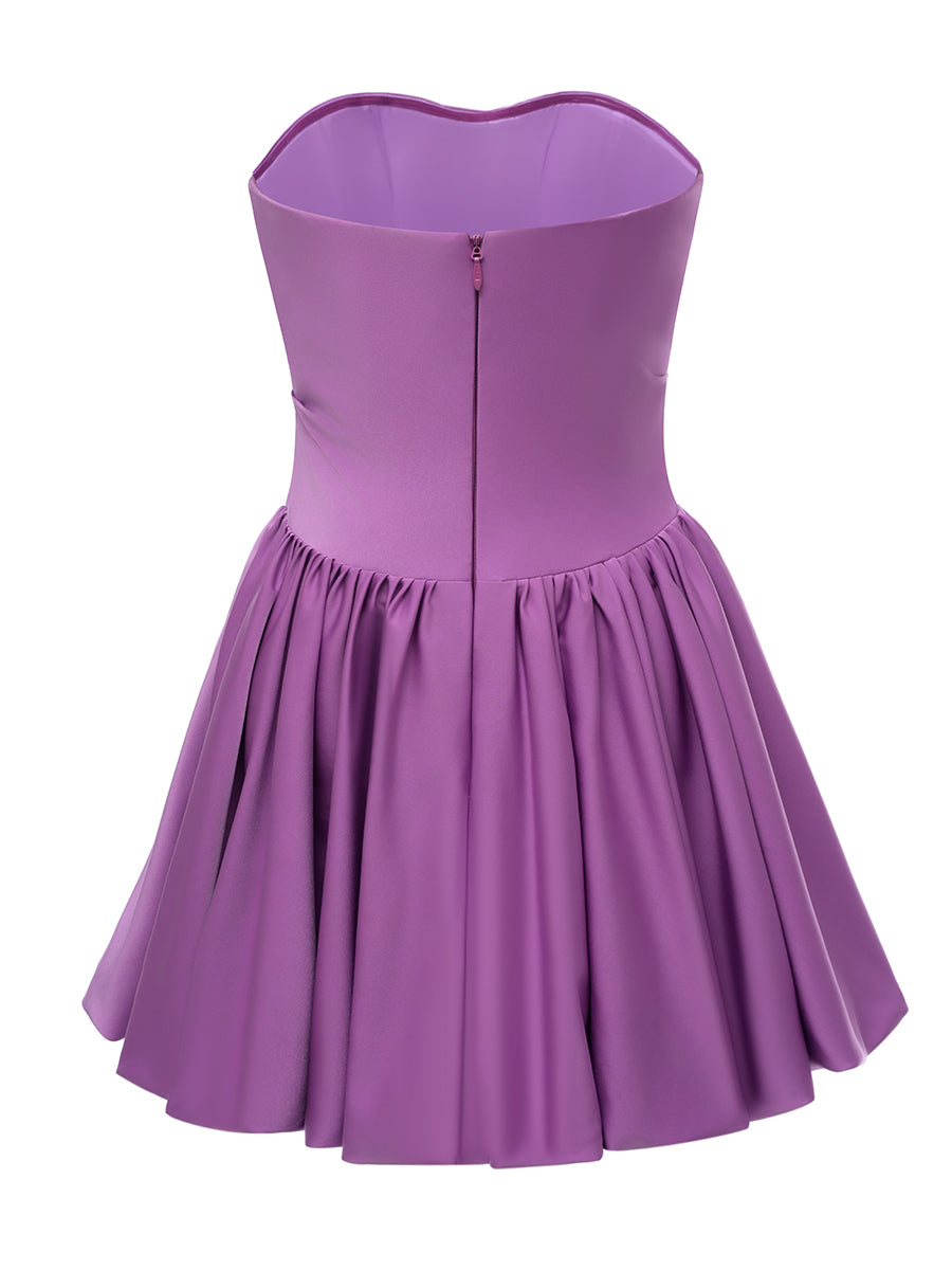 A-Line Strapless Ruched Short/Mini Simple Cocktail Dresses with Pleats