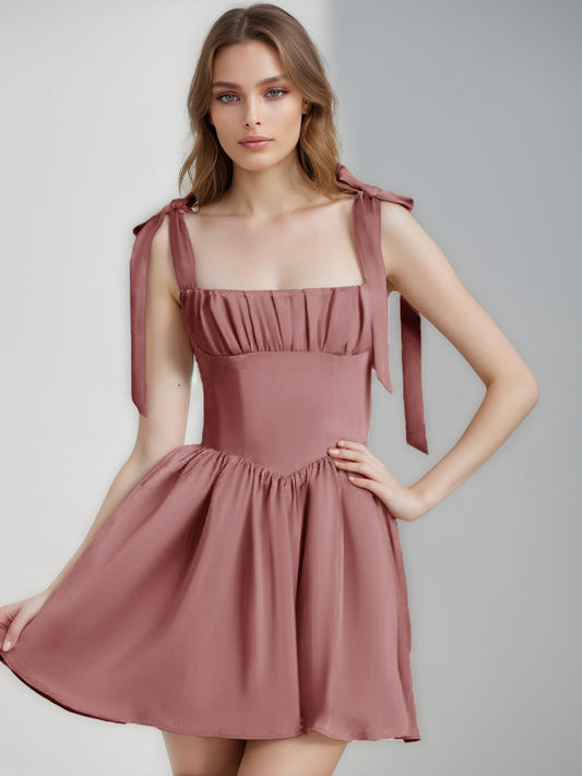 A-Line/Princess Square Sleeveless Ruched Short Elegant Cocktail Dresses with Bows