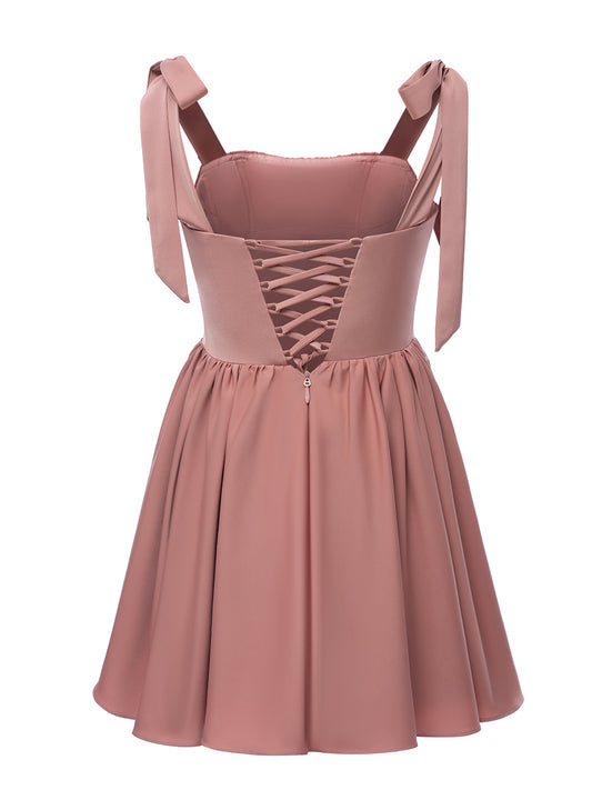 A-Line/Princess Square Sleeveless Ruched Short Elegant Cocktail Dresses with Bows