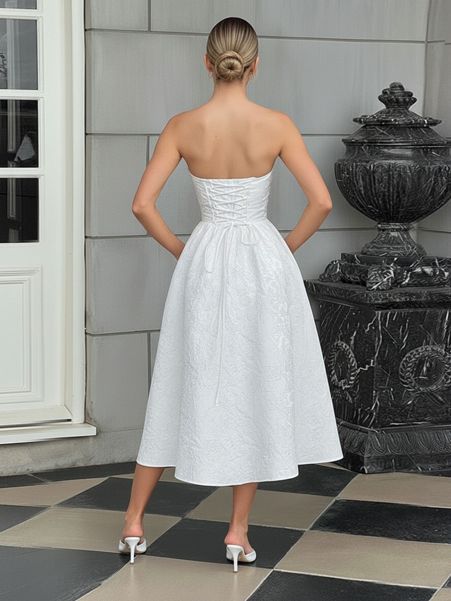 Jacquard Sleeveless Midi Prom Dresses Ball Gown