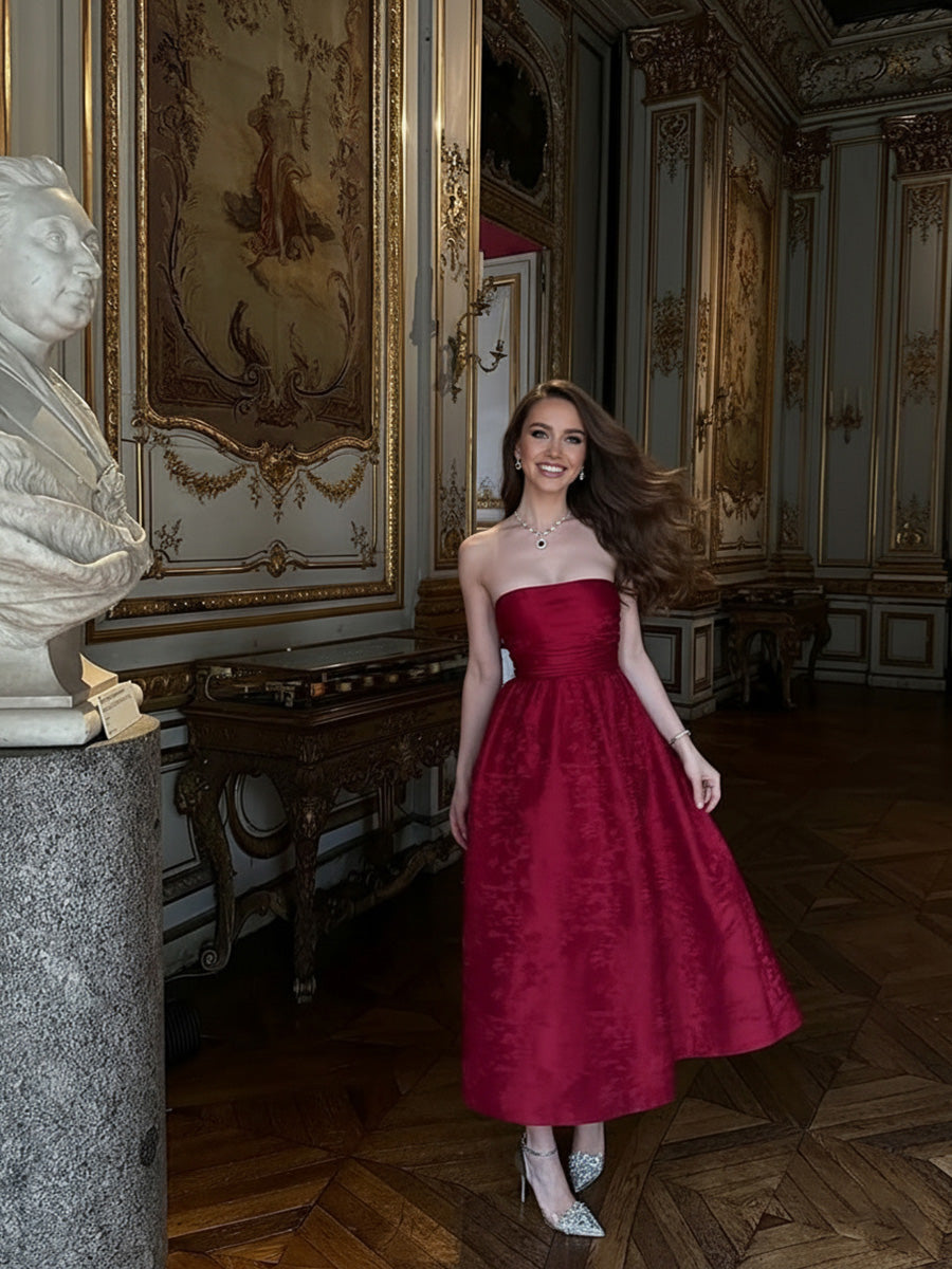 Jacquard Sleeveless Midi Prom Dresses Ball Gown