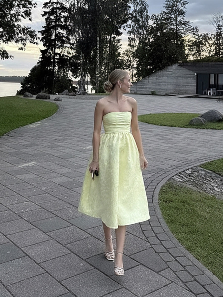 Jacquard Sleeveless Midi Prom Dresses Ball Gown