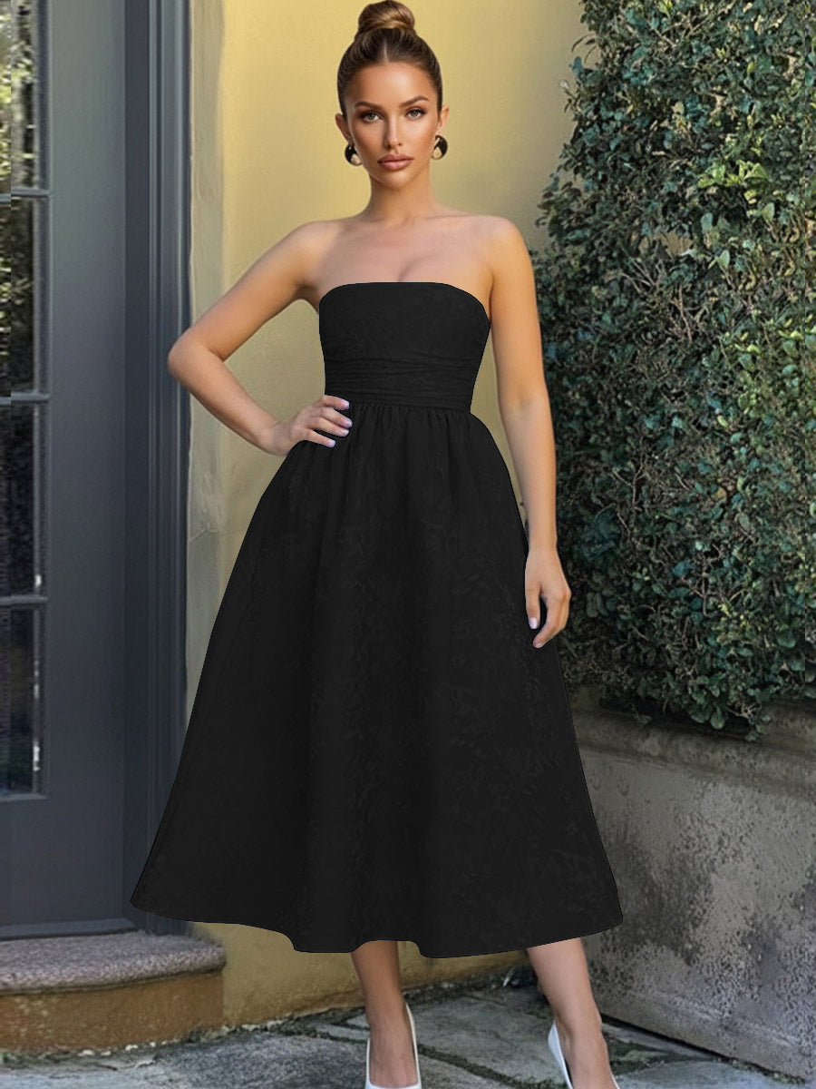 Jacquard Sleeveless Midi Prom Dresses Ball Gown