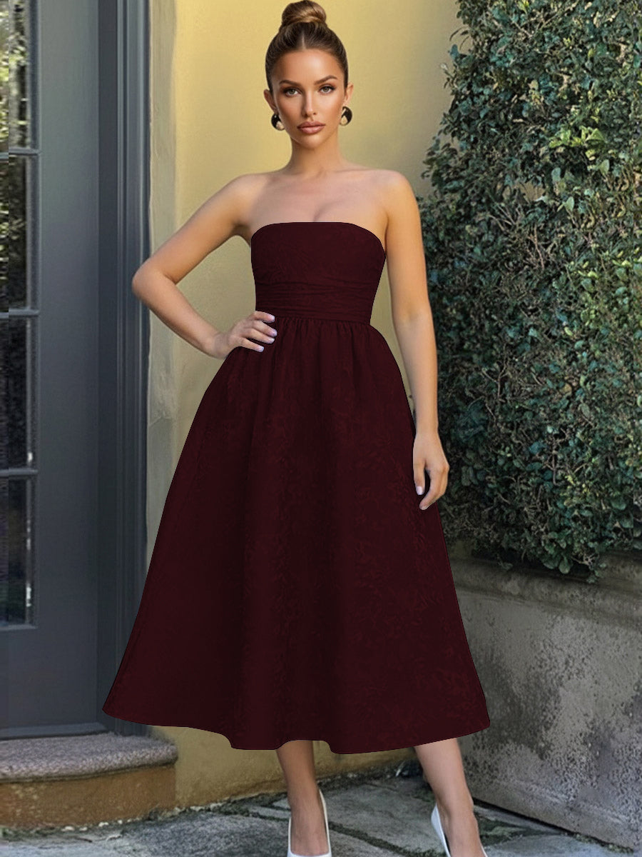 Jacquard Sleeveless Midi Prom Dresses Ball Gown