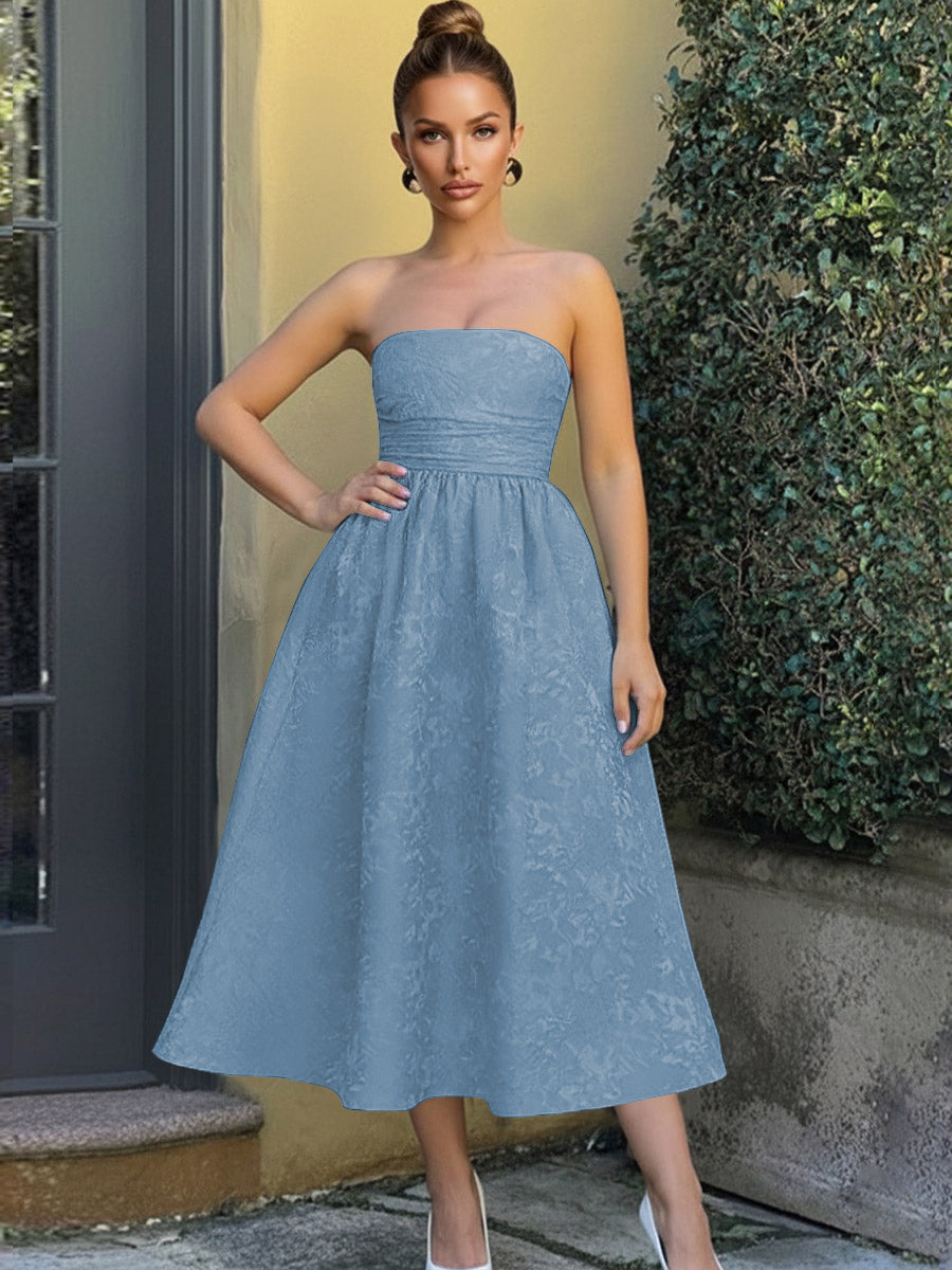 Jacquard Sleeveless Midi Prom Dresses Ball Gown