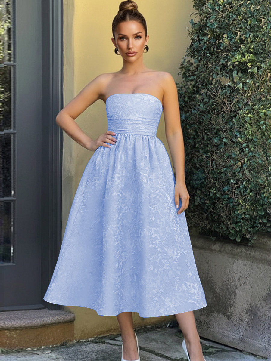 Jacquard Sleeveless Midi Prom Dresses Ball Gown