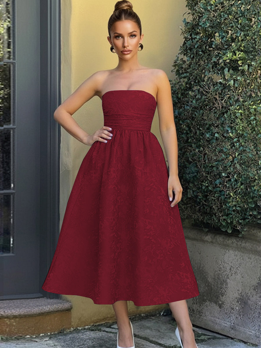 Jacquard Sleeveless Midi Prom Dresses Ball Gown