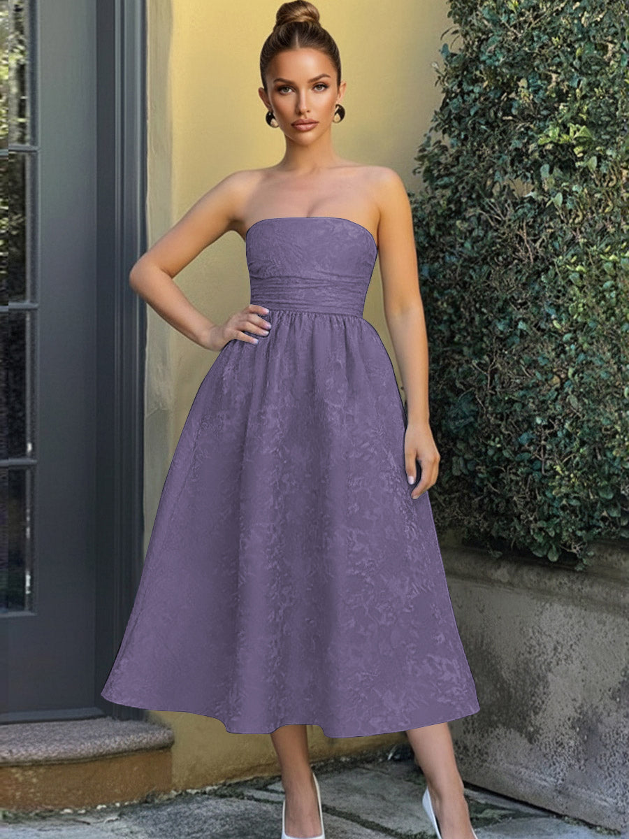 Jacquard Sleeveless Midi Prom Dresses Ball Gown