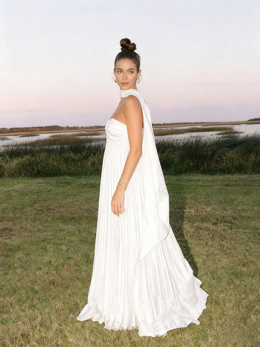 A-Line/Princess Strapless Floor-Length Prom Dresses with Scarf