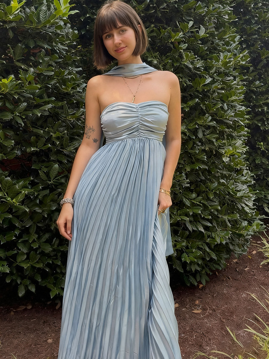 A-Line/Princess Strapless Floor-Length Prom Dresses with Scarf