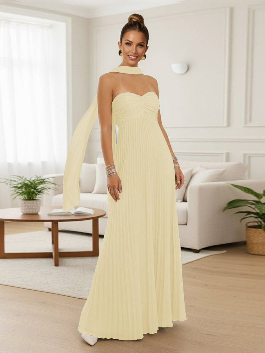 A-Line/Princess Strapless Floor-Length Prom Dresses with Scarf