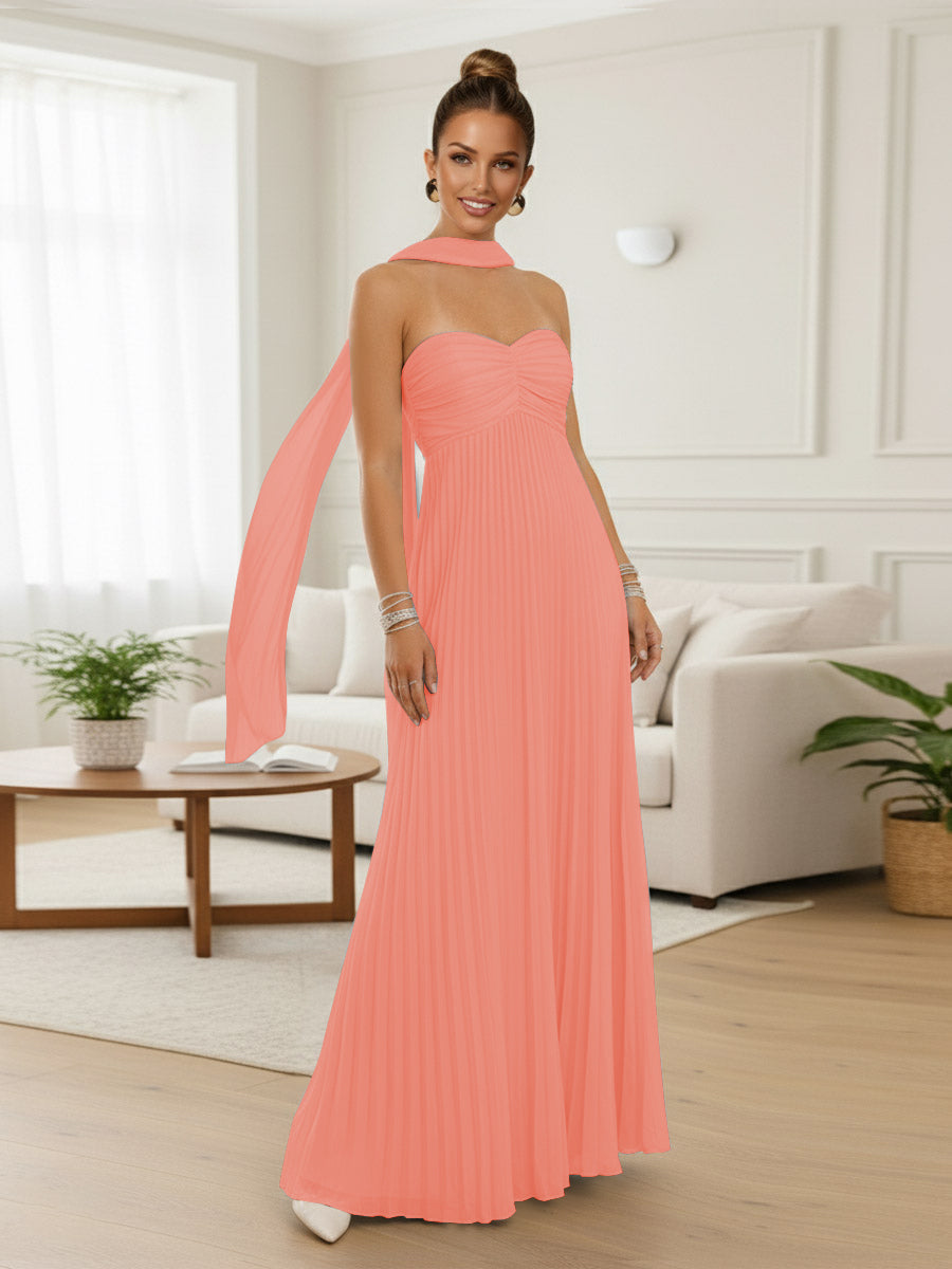 A-Line/Princess Strapless Floor-Length Prom Dresses with Scarf
