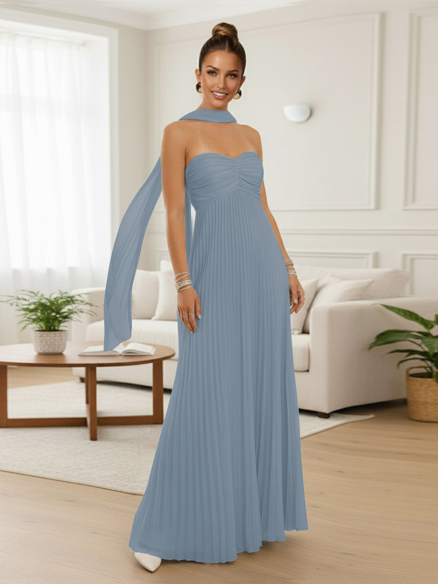 A-Line/Princess Strapless Floor-Length Prom Dresses with Scarf