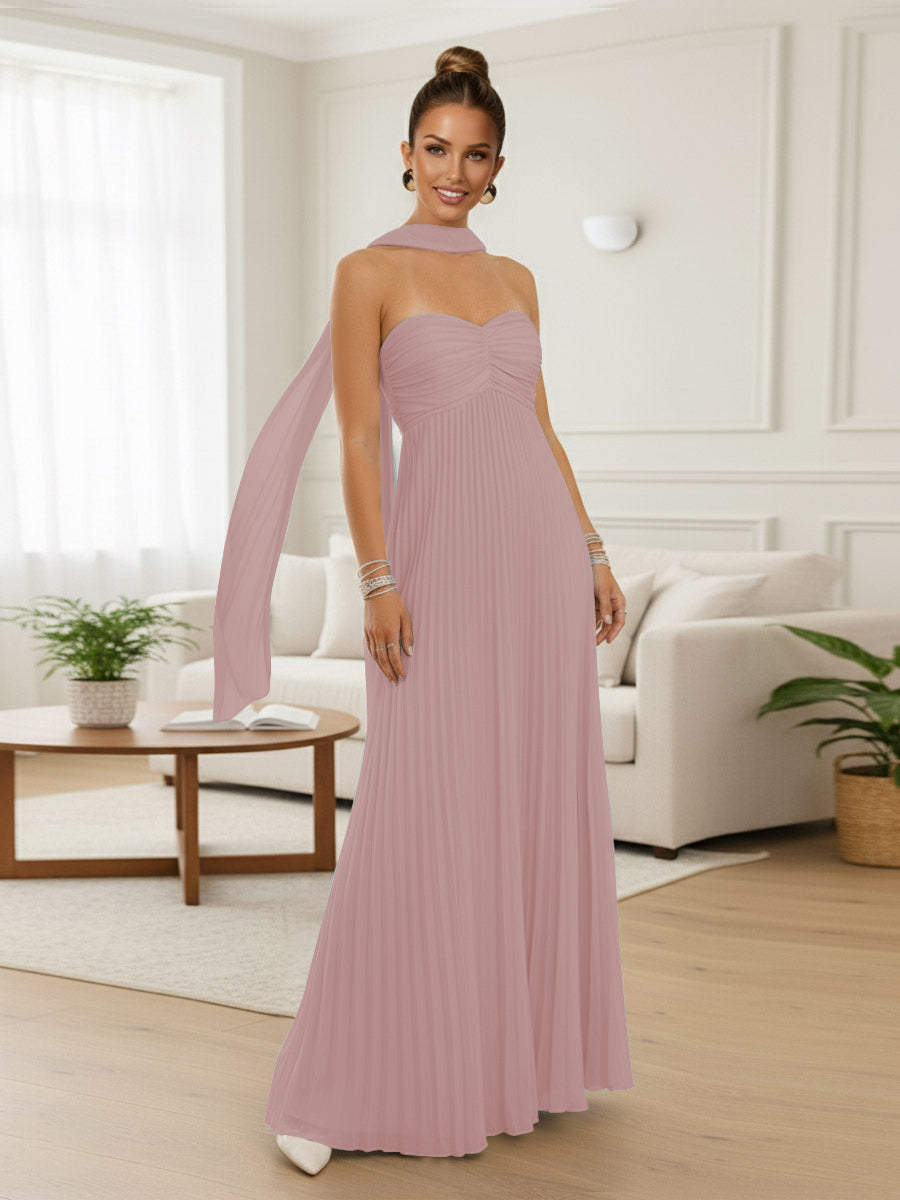 A-Line/Princess Strapless Floor-Length Prom Dresses with Scarf