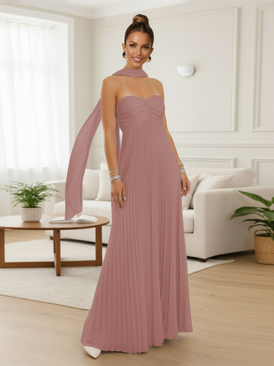 A-Line/Princess Strapless Floor-Length Prom Dresses with Scarf