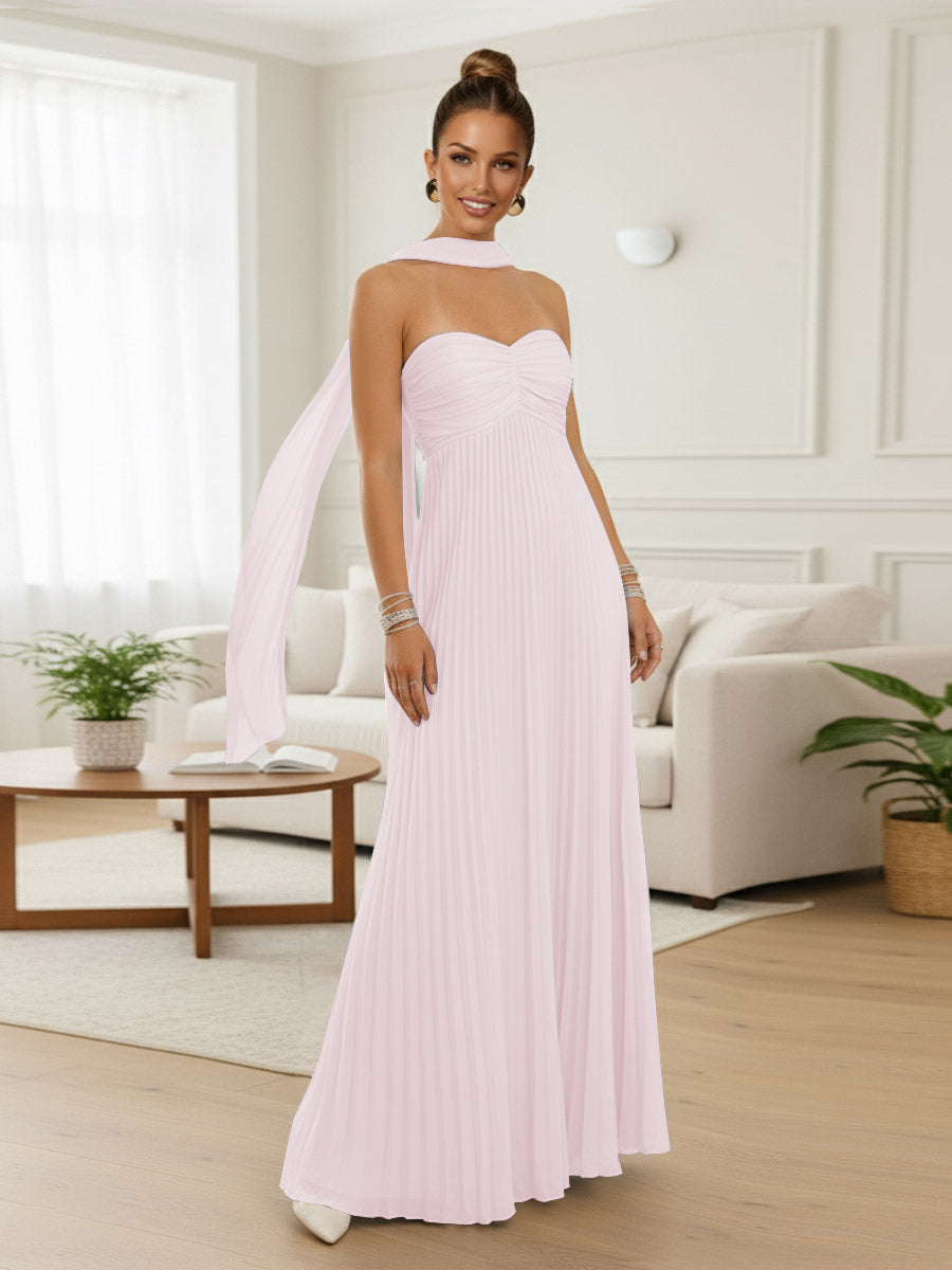 A-Line/Princess Strapless Floor-Length Prom Dresses with Scarf