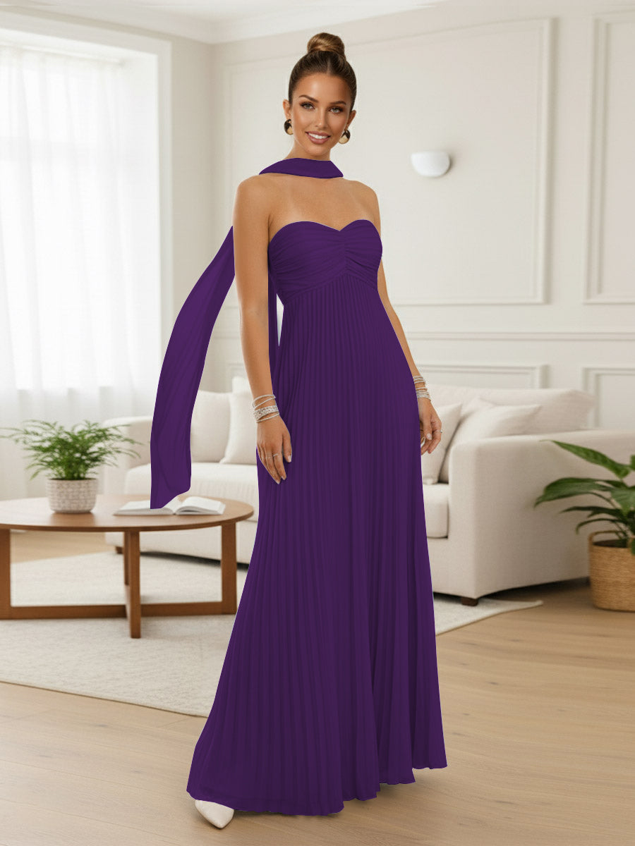 A-Line/Princess Strapless Floor-Length Prom Dresses with Scarf