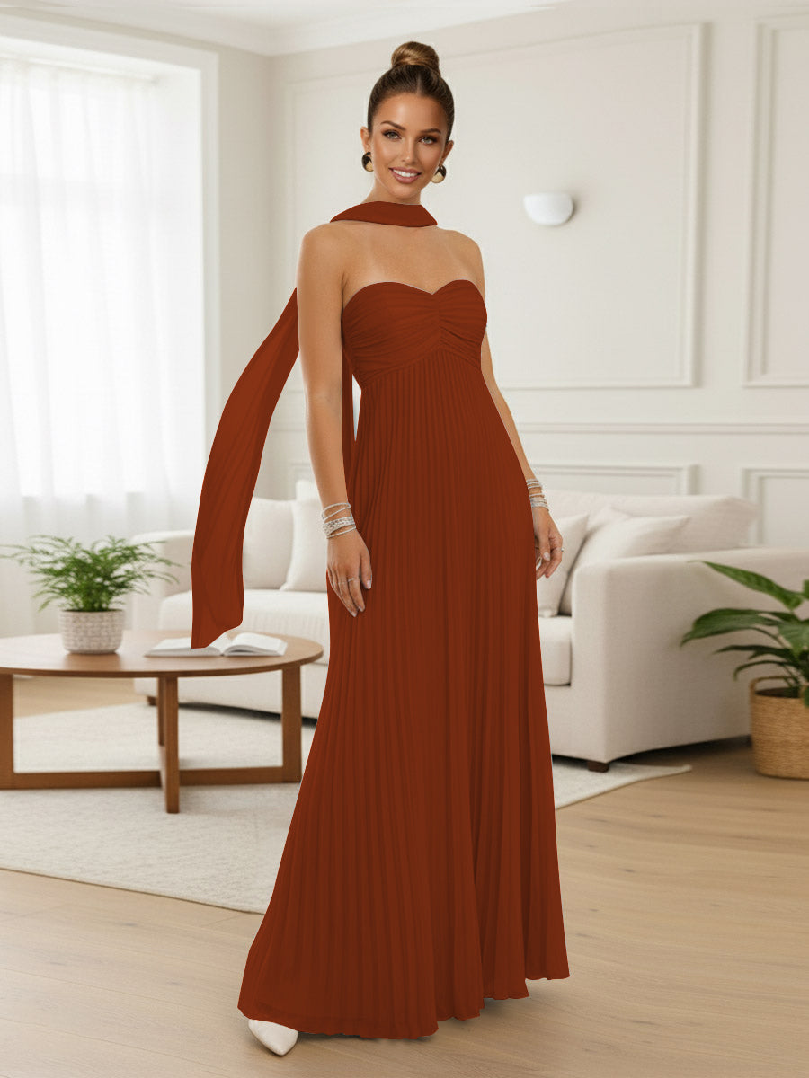 A-Line/Princess Strapless Floor-Length Prom Dresses with Scarf