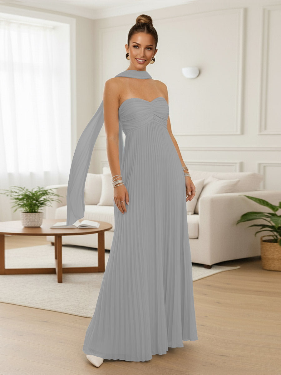 A-Line/Princess Strapless Floor-Length Prom Dresses with Scarf