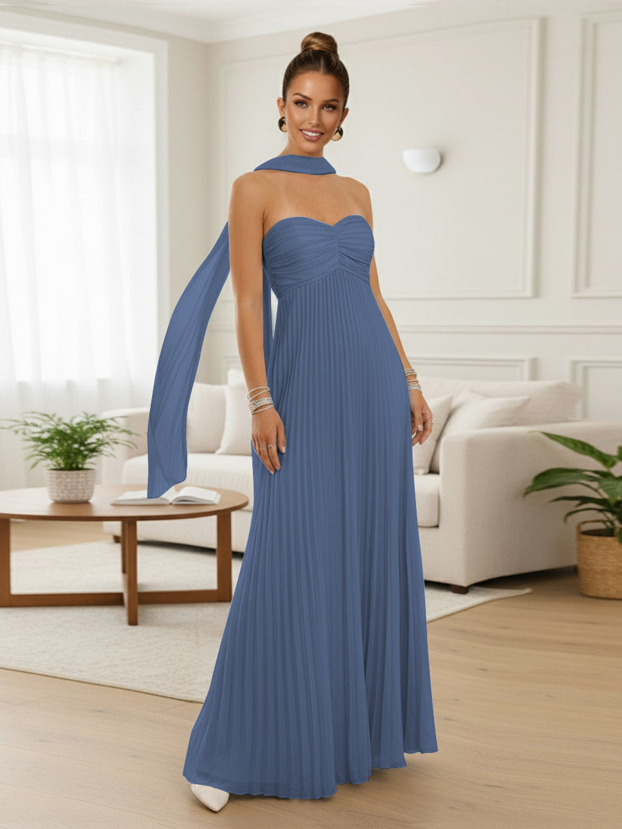 A-Line/Princess Strapless Floor-Length Prom Dresses with Scarf