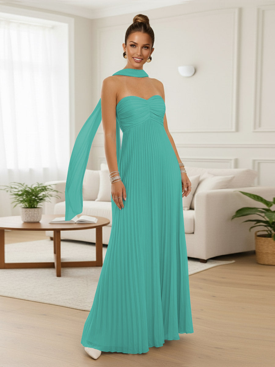 A-Line/Princess Strapless Floor-Length Prom Dresses with Scarf