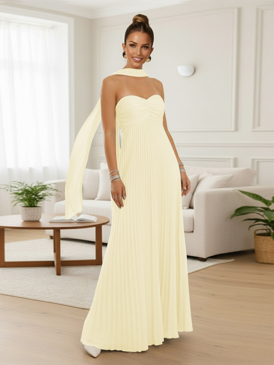 A-Line/Princess Strapless Floor-Length Prom Dresses with Scarf