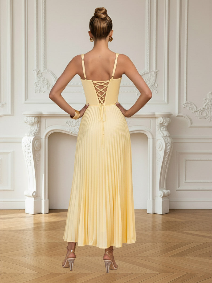 A-Line/Princess Spaghetti Strap Pleated Satin Floor-Length Prom Dresses