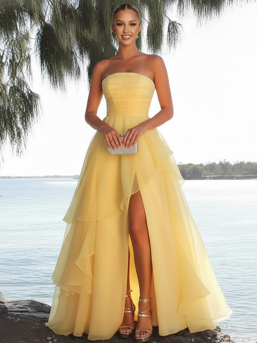 A-Line/Princess Layered Ruffle Sleeveless Floor-Length Fancy Prom Dres Shirees A-Line/Princess Layered Ruffle Sleeveless Floor-Length Fancy Prom Dres Shirees