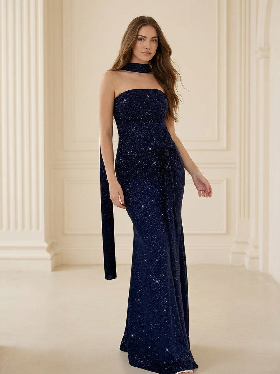 Shirees Red Strapless Scarf Sequin Ruched Evening Dress Mermaid Bodycon Sparkly 2026