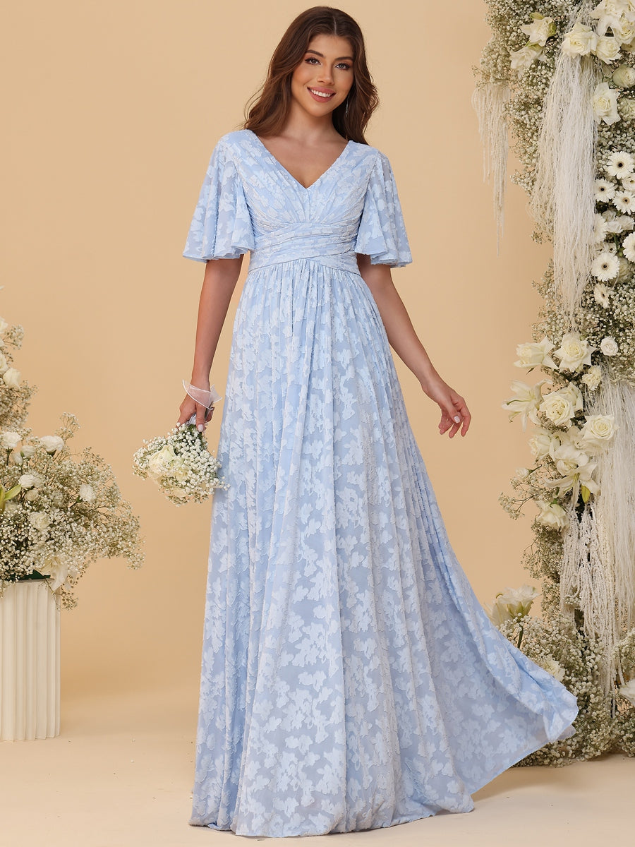 floral chiffon bridesmaid dresses Shirees A-Line/Princess Short Sleeve Ruched Floor-Length with 2026 The Softsculpt Knit Long Size:12 UK / 13 US line Fabric dress prom outfit