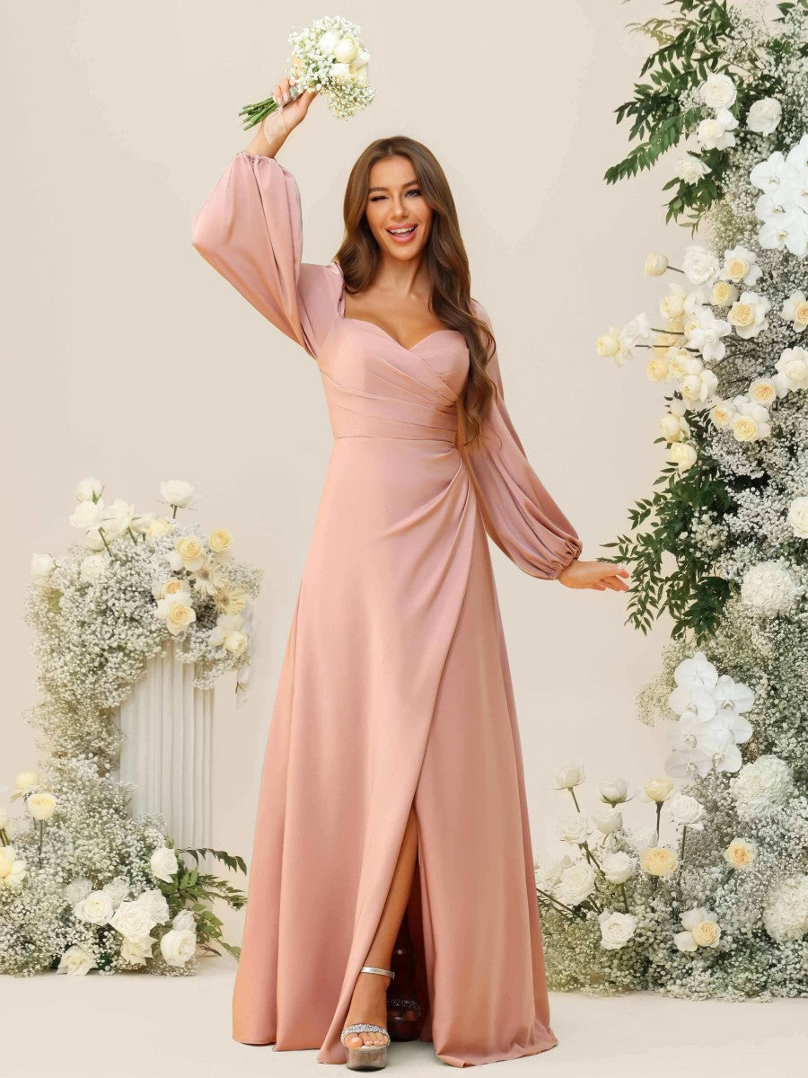 A-Line/Princess Sweetheart Long Sleeve Floor-Length Bridesmaid Dresses – Shirees
