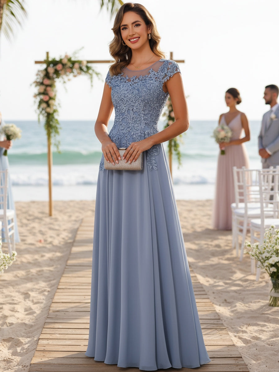 navy blue dress for baby girl Elegant Grey See Through Evening Dresses 2020 A Line Princess Scoop Neck  Long Sleeve Appliques Lace Sweep Train Ruffle Formal Dresses main image 0